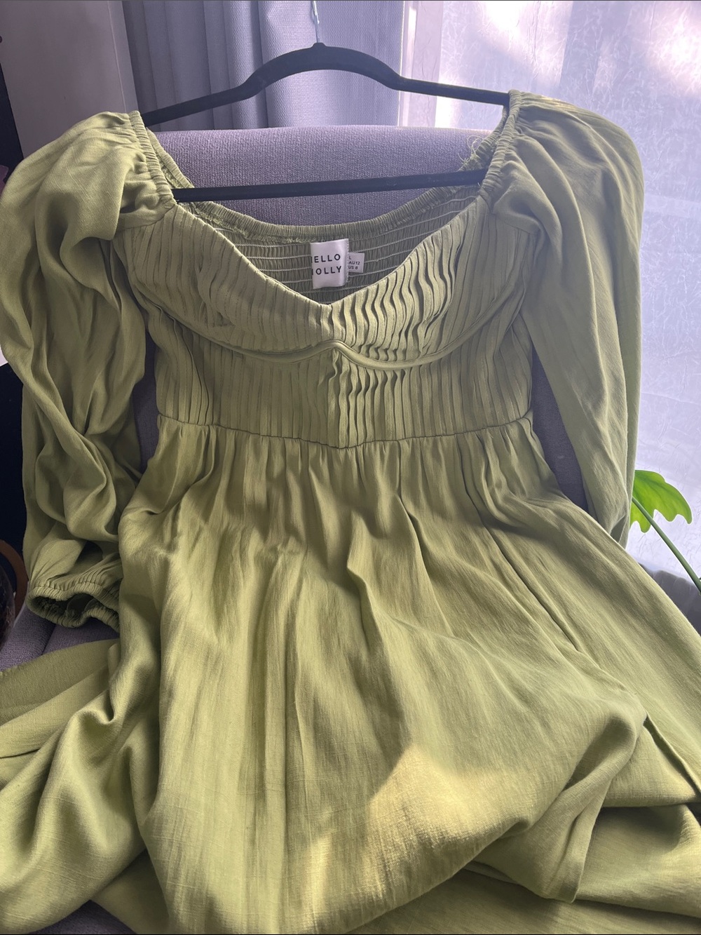 Hello Molly Olive Green Smocked Midi Dress